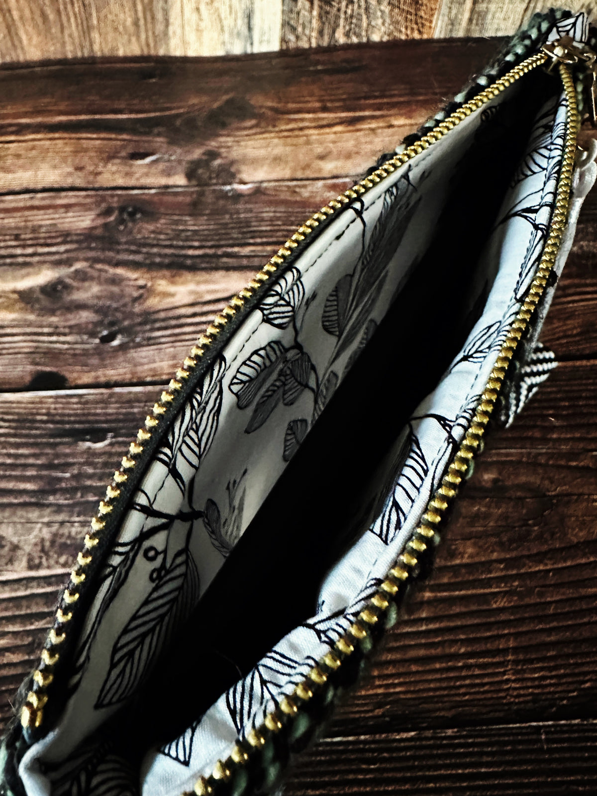 Murder of Crows & Handwoven Wool Double Zipper Clutch, Perfect for E Readers