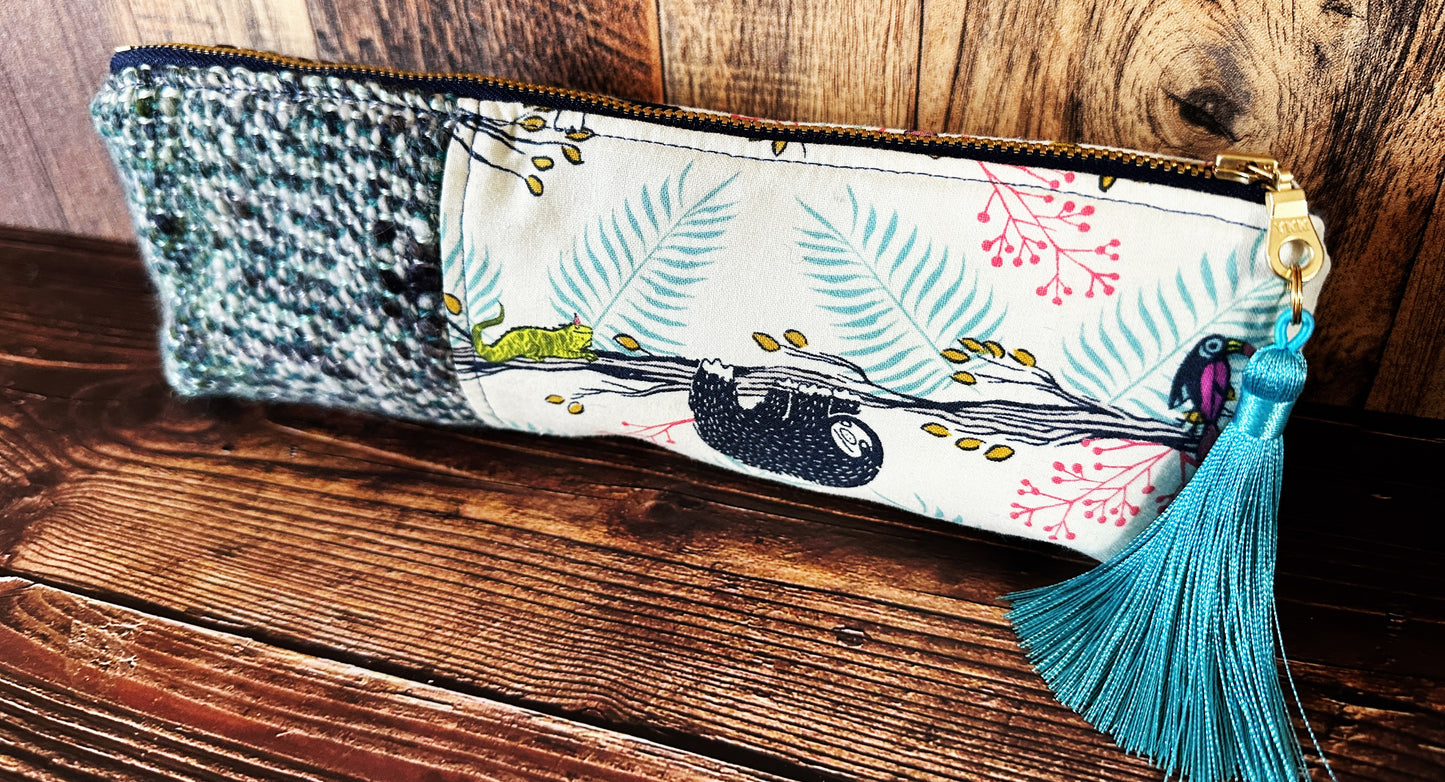 Sleepy Sloths with Handwoven Wool Long and Lean Zipper Bag
