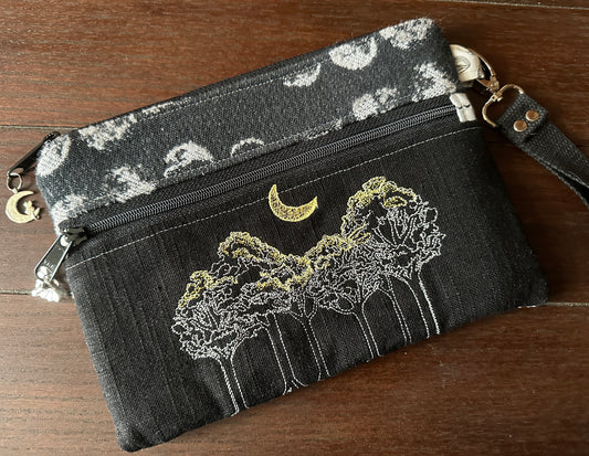 Moons Over Deciduous Trees Double Zipper Clutch