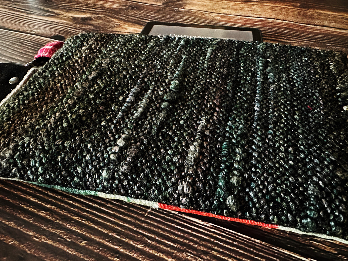 Mid Mod Cats & Handwoven Wool Double Zipper Clutch, Perfect for E Readers