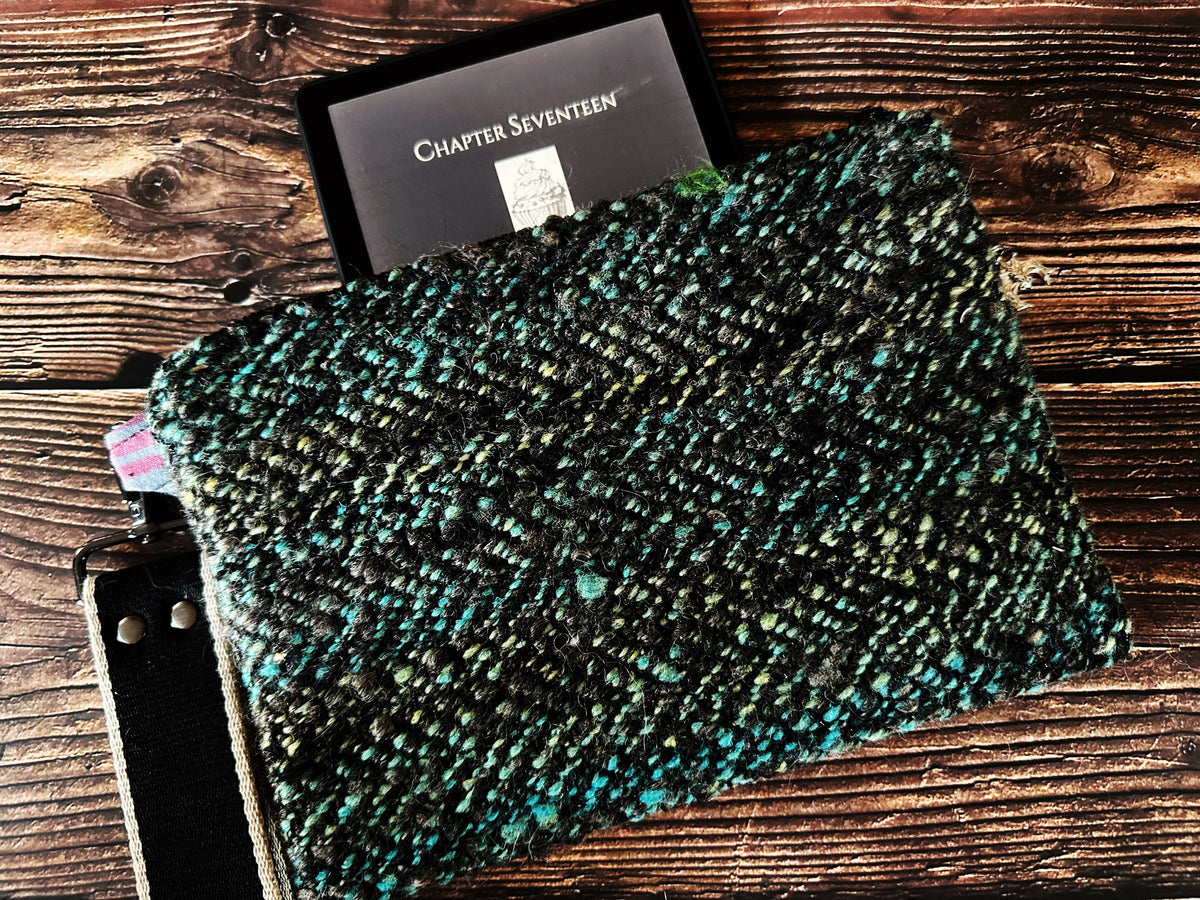 Bats at Sunset & Handwoven Wool Double Zipper Clutch, Perfect for E Readers