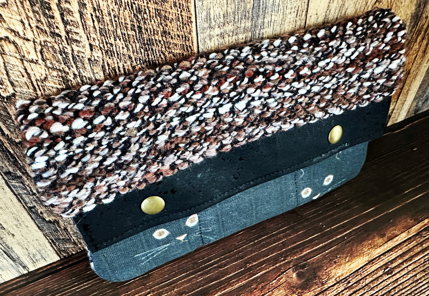 Black Cat Faces with Woven Wool Minimalist Wallet