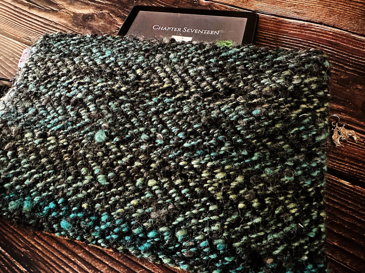 Bats at Sunset & Handwoven Wool Double Zipper Clutch, Perfect for E Readers
