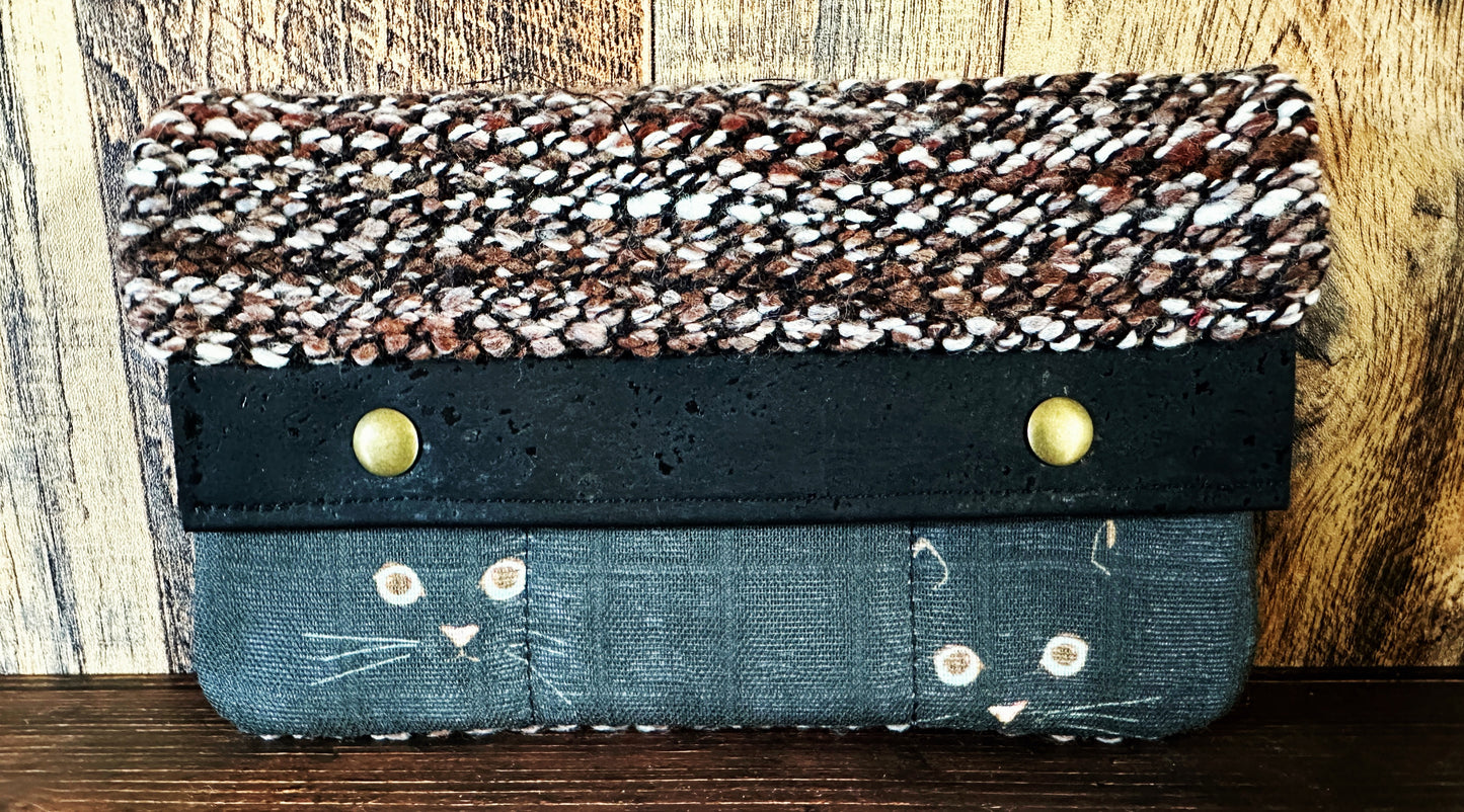 Black Cat Faces with Woven Wool Minimalist Wallet
