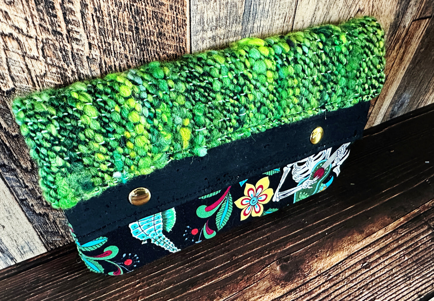 Skeleton Merfolk with Woven Wool Minimalist Wallet