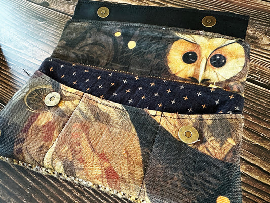 Golden Owls with Woven Wool Minimalist Wallet