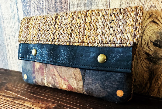 Golden Owls with Woven Wool Minimalist Wallet