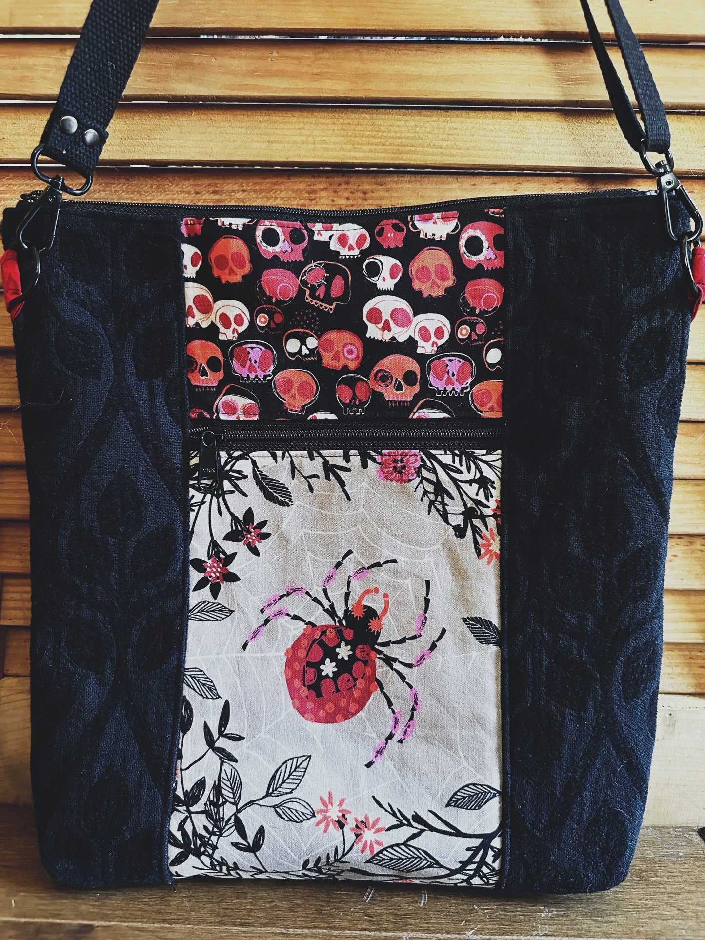 Crow and Spider Zipper Top Crossbody Tote Bag (Copy)