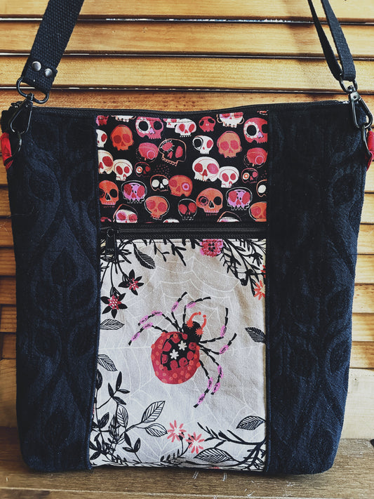Crow and Spider Zipper Top Crossbody Tote Bag (Copy)