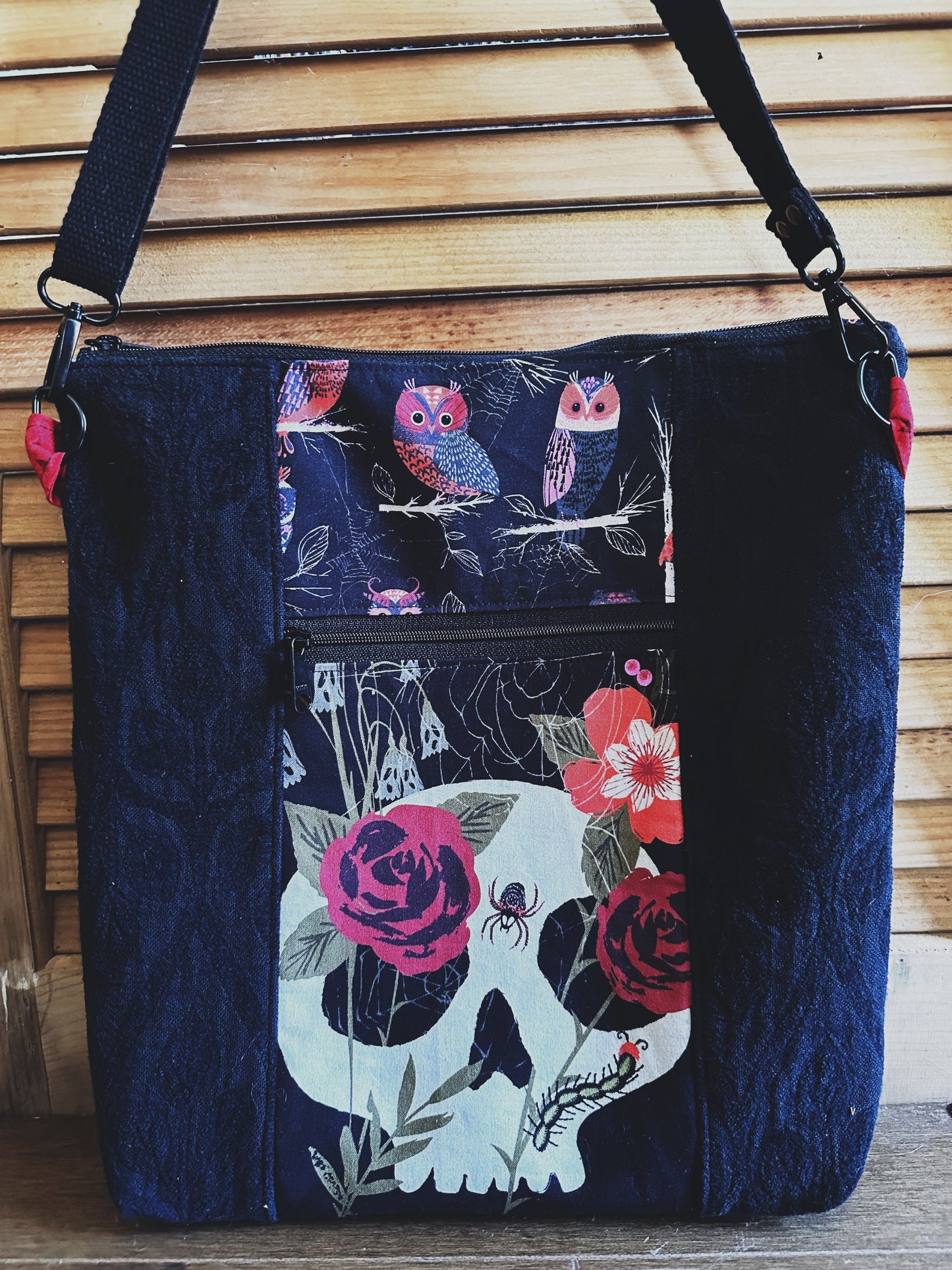 Skull and Wolf Zipper Top Crossbody Tote Bag (Copy) (Copy)