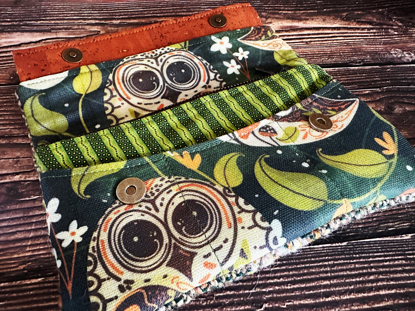 Earthy Owls with Woven Wool Minimalist Wallet