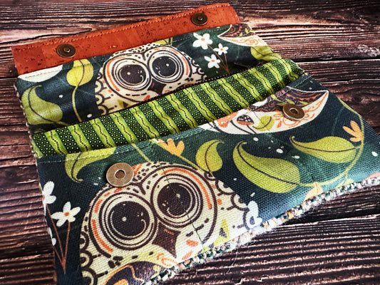 Earthy Owls with Woven Wool Minimalist Wallet