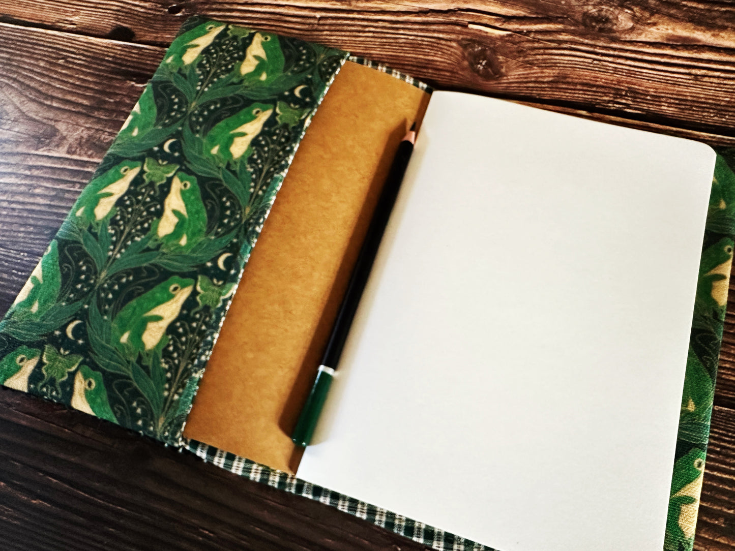 Art Nouveau Frogs with Handwoven Wool Adjustable A5 Journal Cover