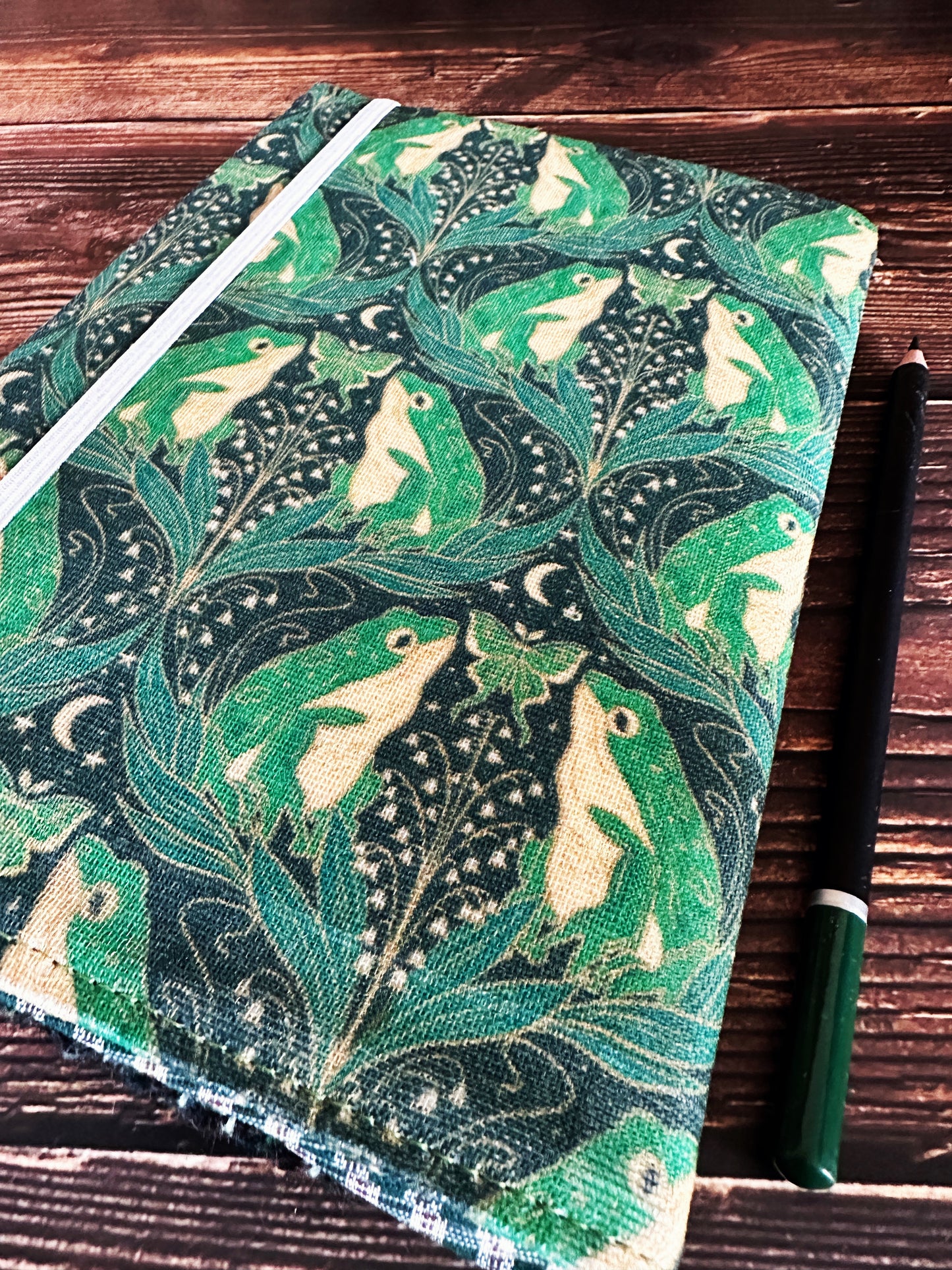 Art Nouveau Frogs with Handwoven Wool Adjustable A5 Journal Cover