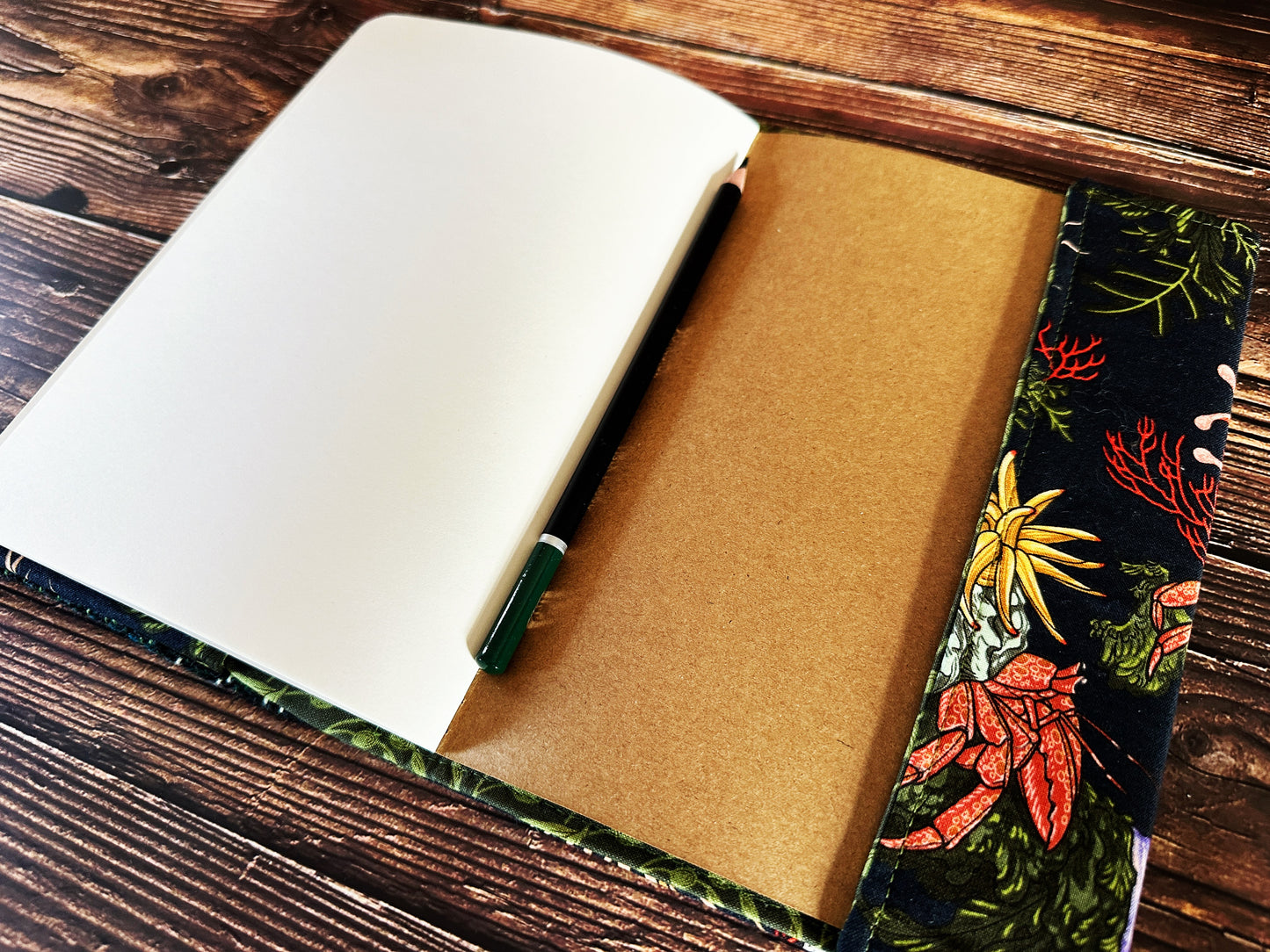 Hermit Crabs and Anemones with Handwoven Wool Adjustable A5 Journal Cover