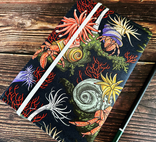 Hermit Crabs and Anemones with Handwoven Wool Adjustable A5 Journal Cover