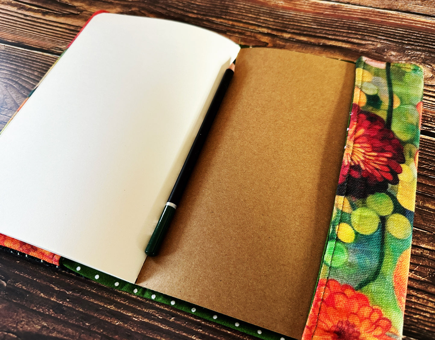 Zinnia Garden with Handwoven Wool Adjustable A5 Journal Cover