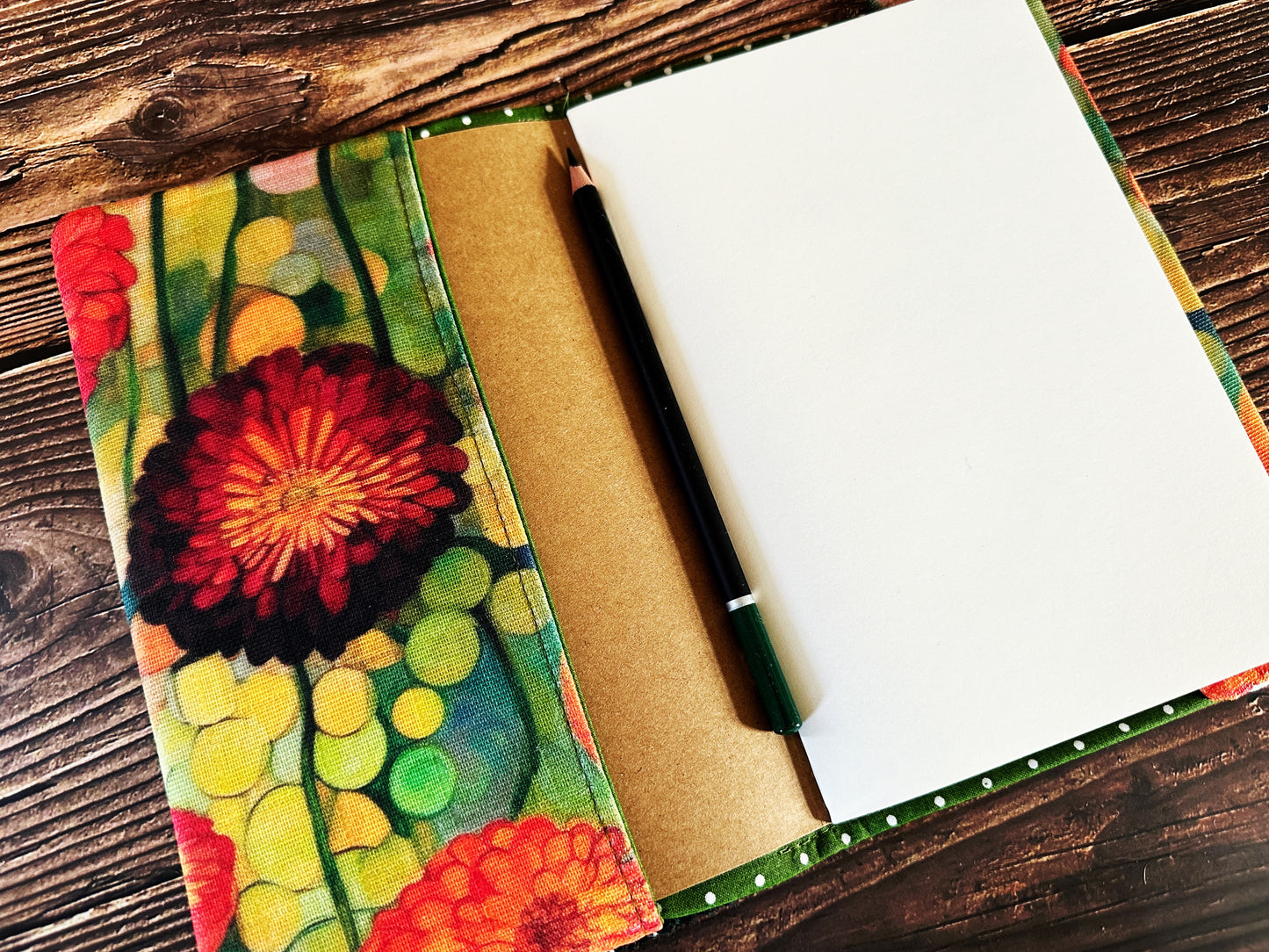 Zinnia Garden with Handwoven Wool Adjustable A5 Journal Cover