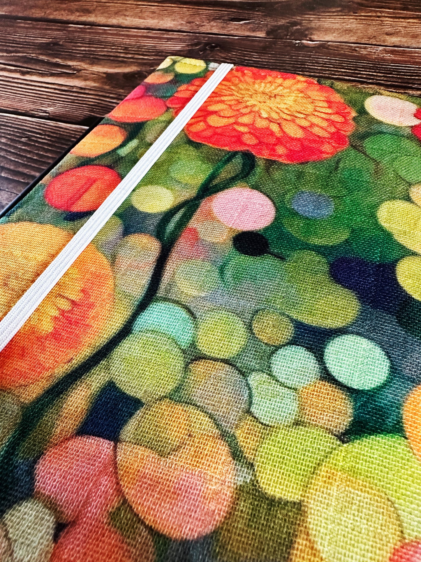 Zinnia Garden with Handwoven Wool Adjustable A5 Journal Cover