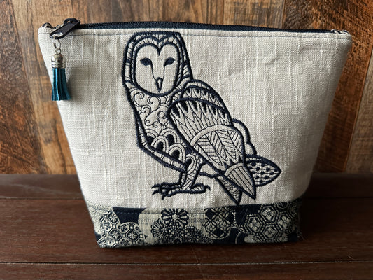 Barn Owl Padded Project or Cosmetic Bag