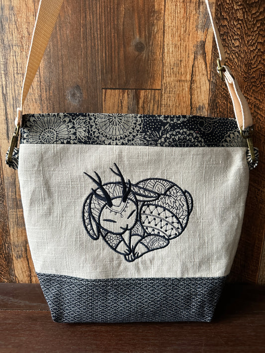 Indigo Linen with Jackalope Medium Shoulder Bag/Purse