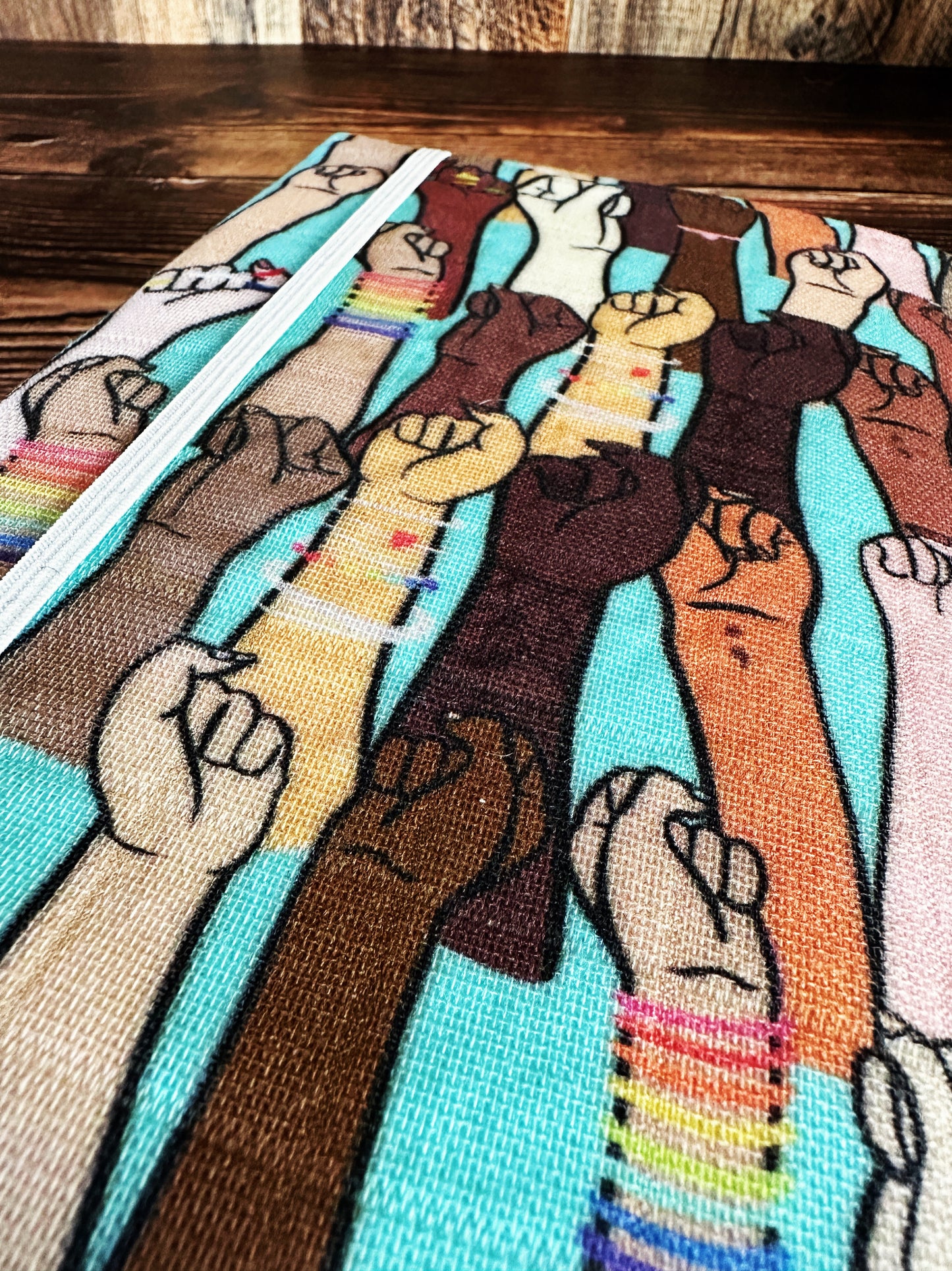 Resist Fists with Handwoven Wool Adjustable A5 Journal Cover