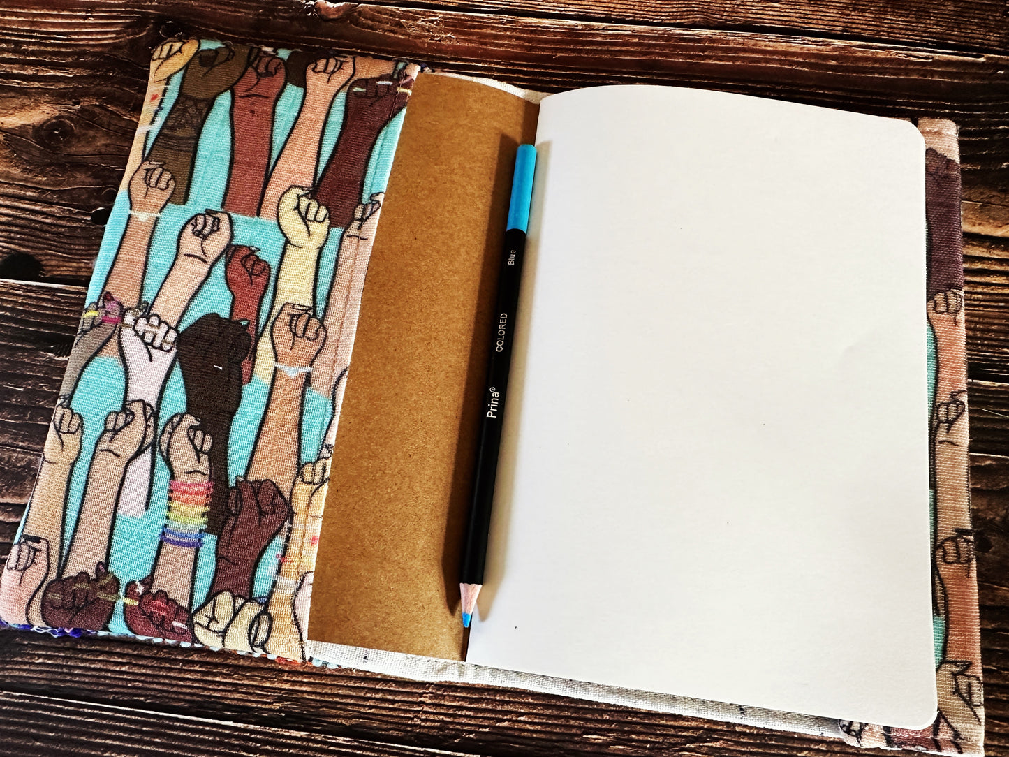 Resist Fists with Handwoven Wool Adjustable A5 Journal Cover