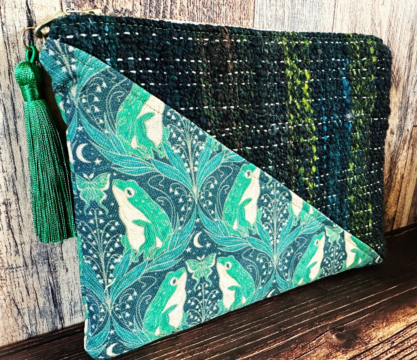Art Nouveau Frogs and Handwoven Wool Zipper Bag