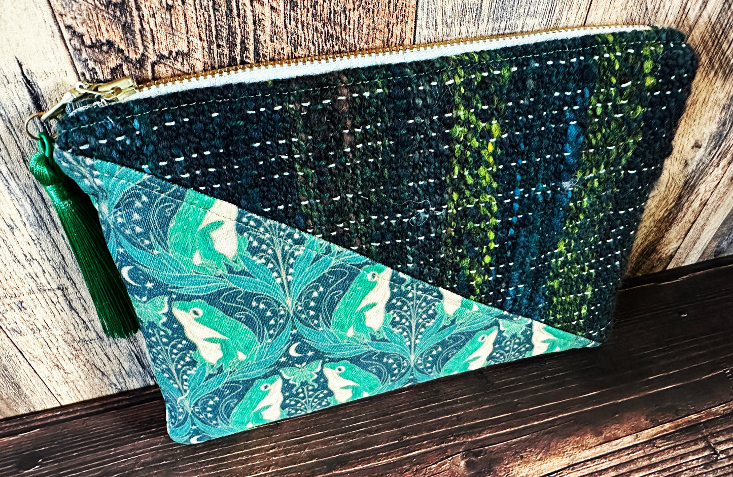 Art Nouveau Frogs and Handwoven Wool Zipper Bag