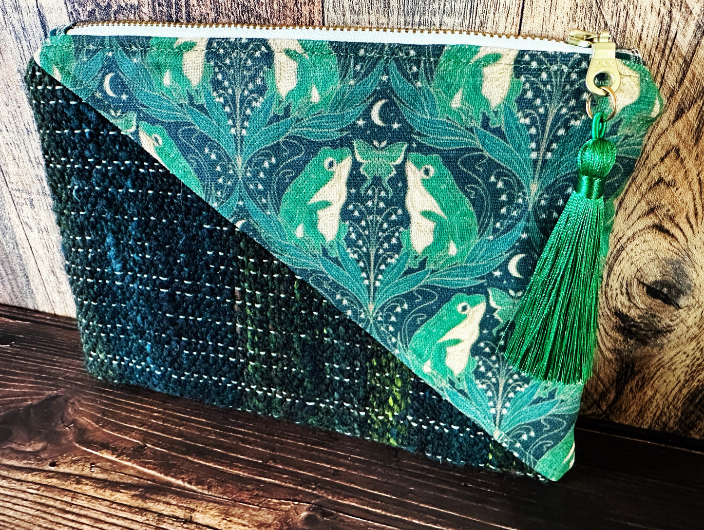 Art Nouveau Frogs and Handwoven Wool Zipper Bag