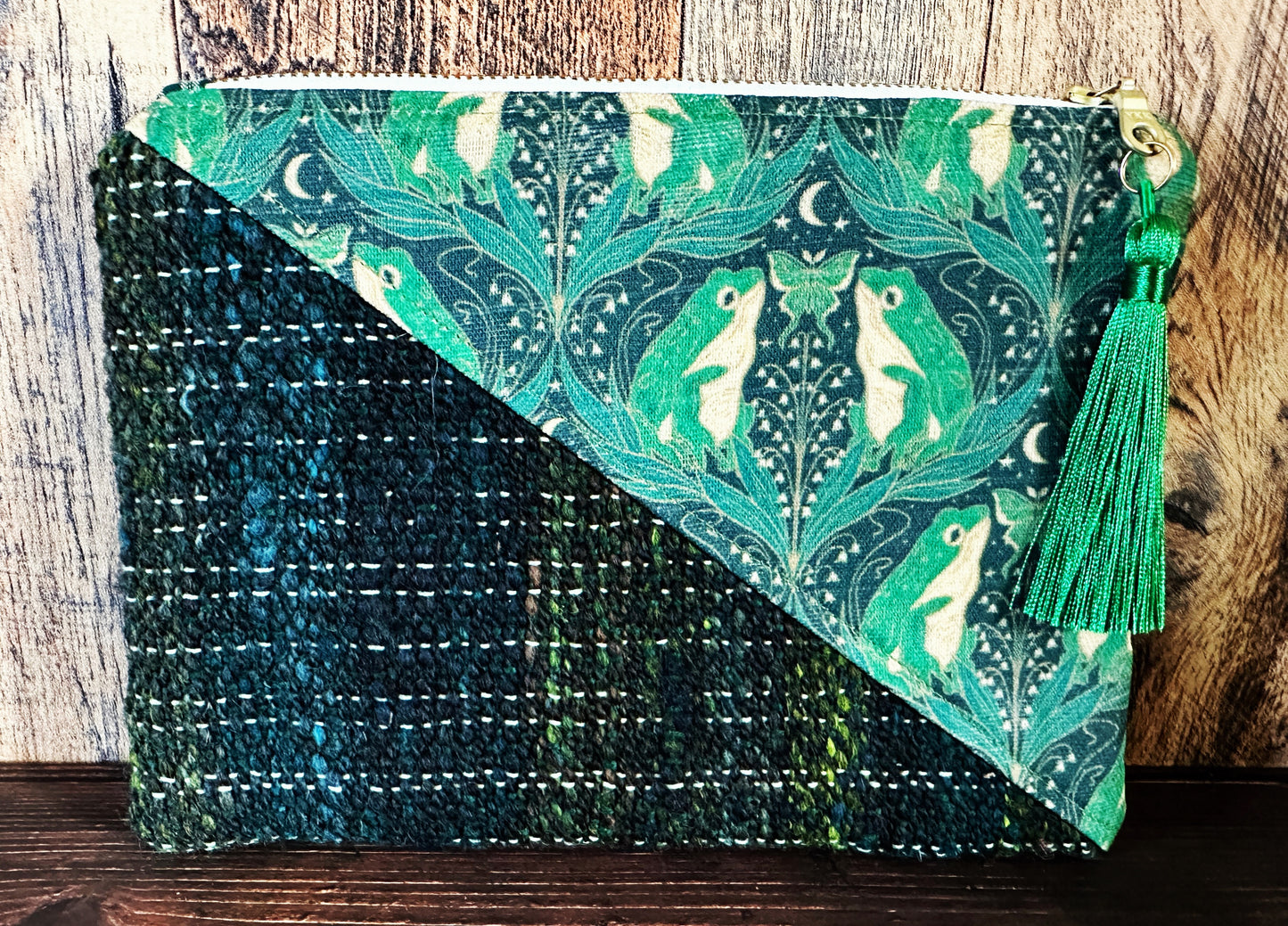 Art Nouveau Frogs and Handwoven Wool Zipper Bag