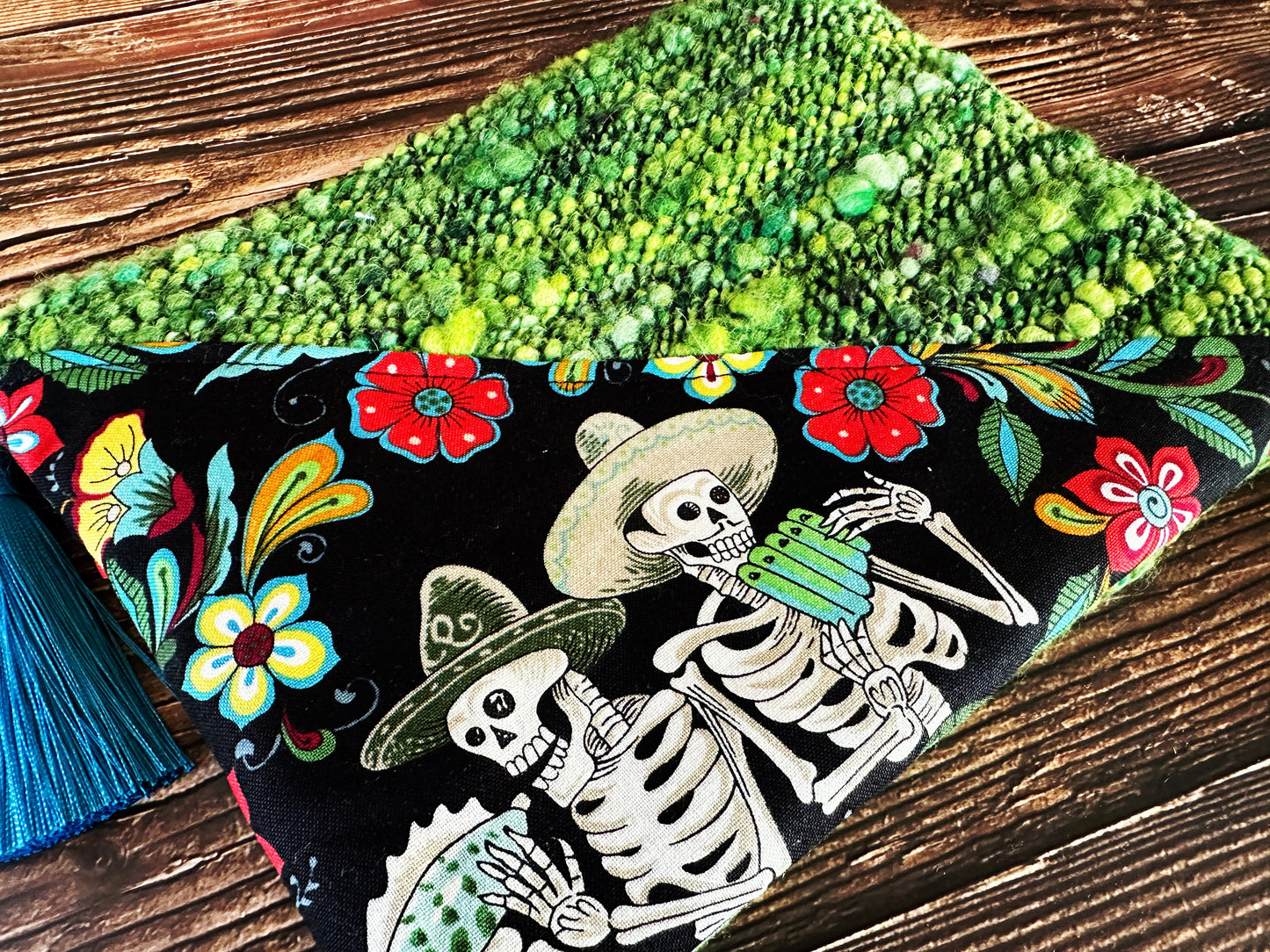 Skeleton Merfolk with Handwoven Wool Zipper Bag