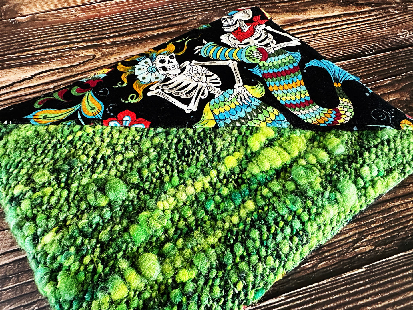 Skeleton Merfolk with Handwoven Wool Zipper Bag