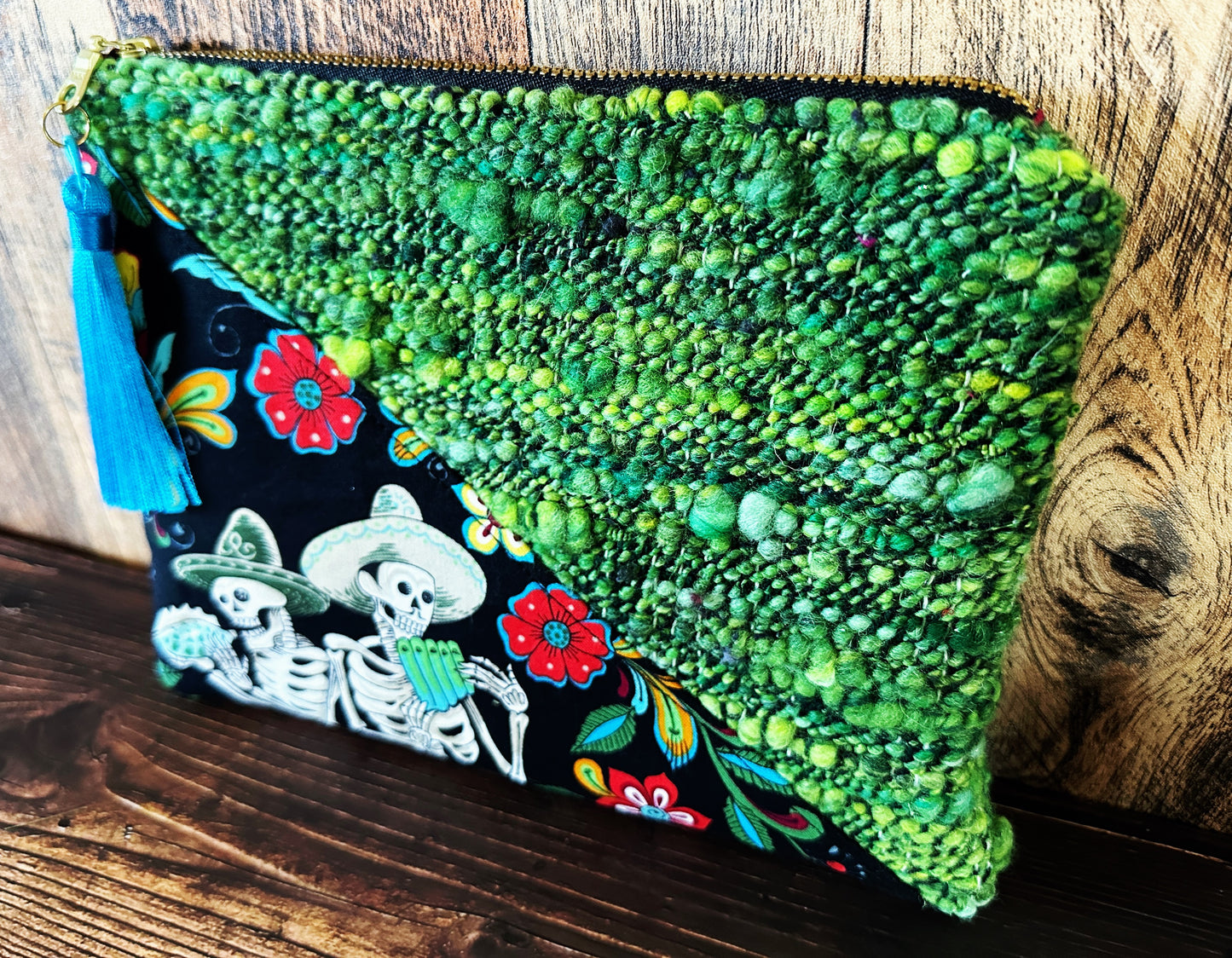 Skeleton Merfolk with Handwoven Wool Zipper Bag