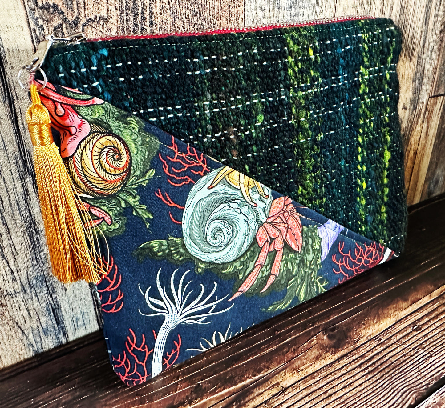 Hermit Crabs and Anemones with Handwoven Wool Zipper Bag