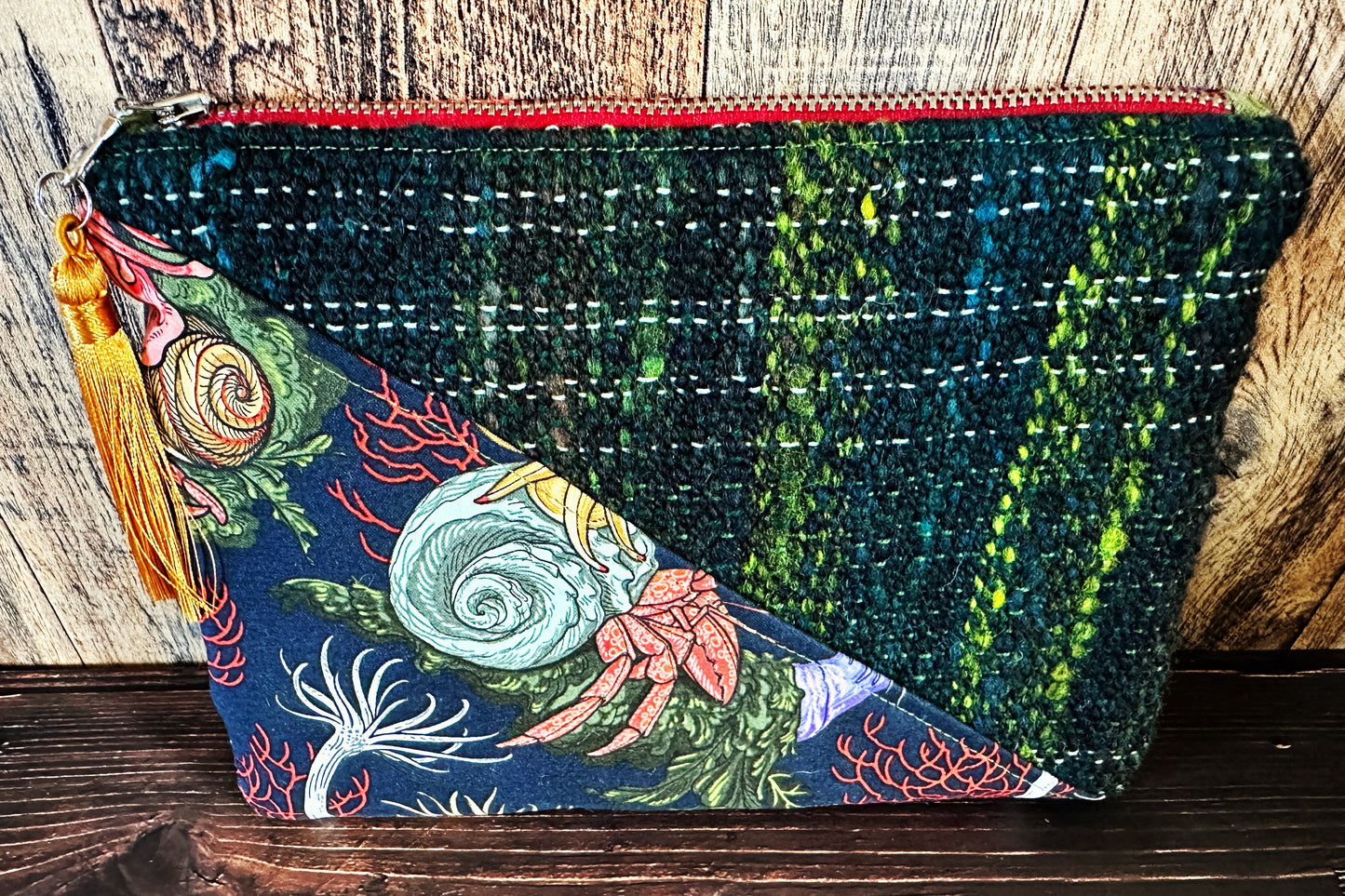 Hermit Crabs and Anemones with Handwoven Wool Zipper Bag