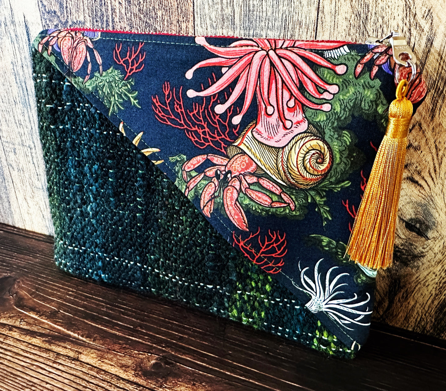 Hermit Crabs and Anemones with Handwoven Wool Zipper Bag