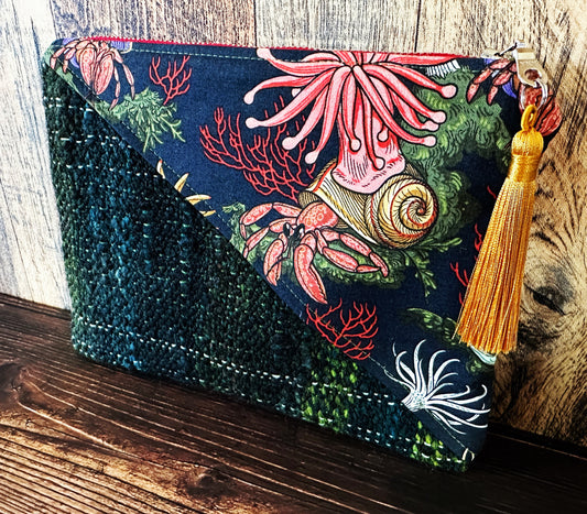 Hermit Crabs and Anemones with Handwoven Wool Zipper Bag