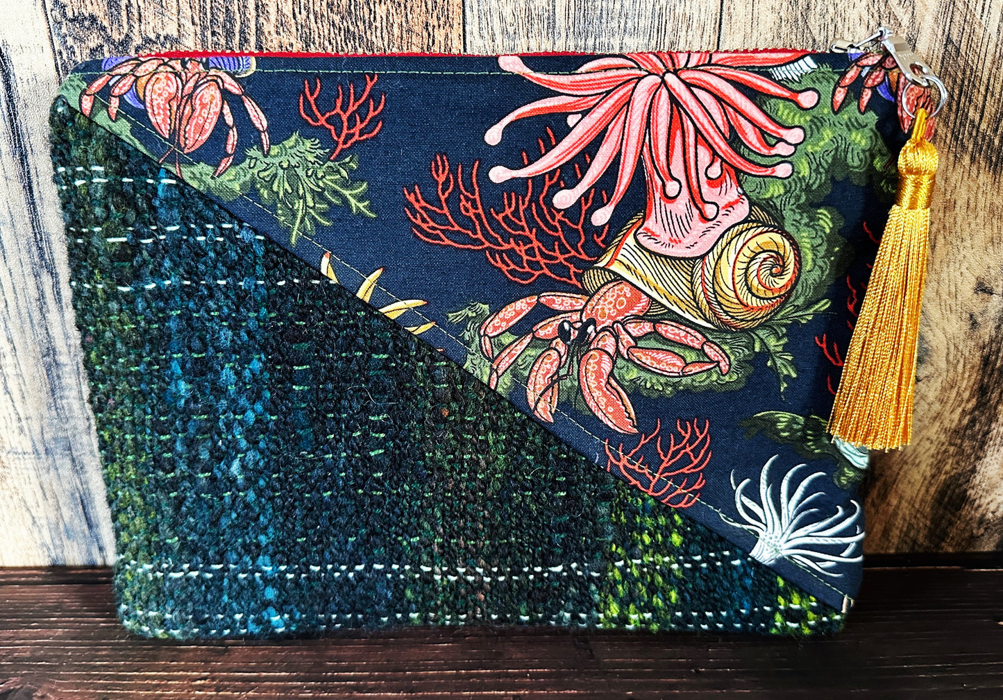 Hermit Crabs and Anemones with Handwoven Wool Zipper Bag