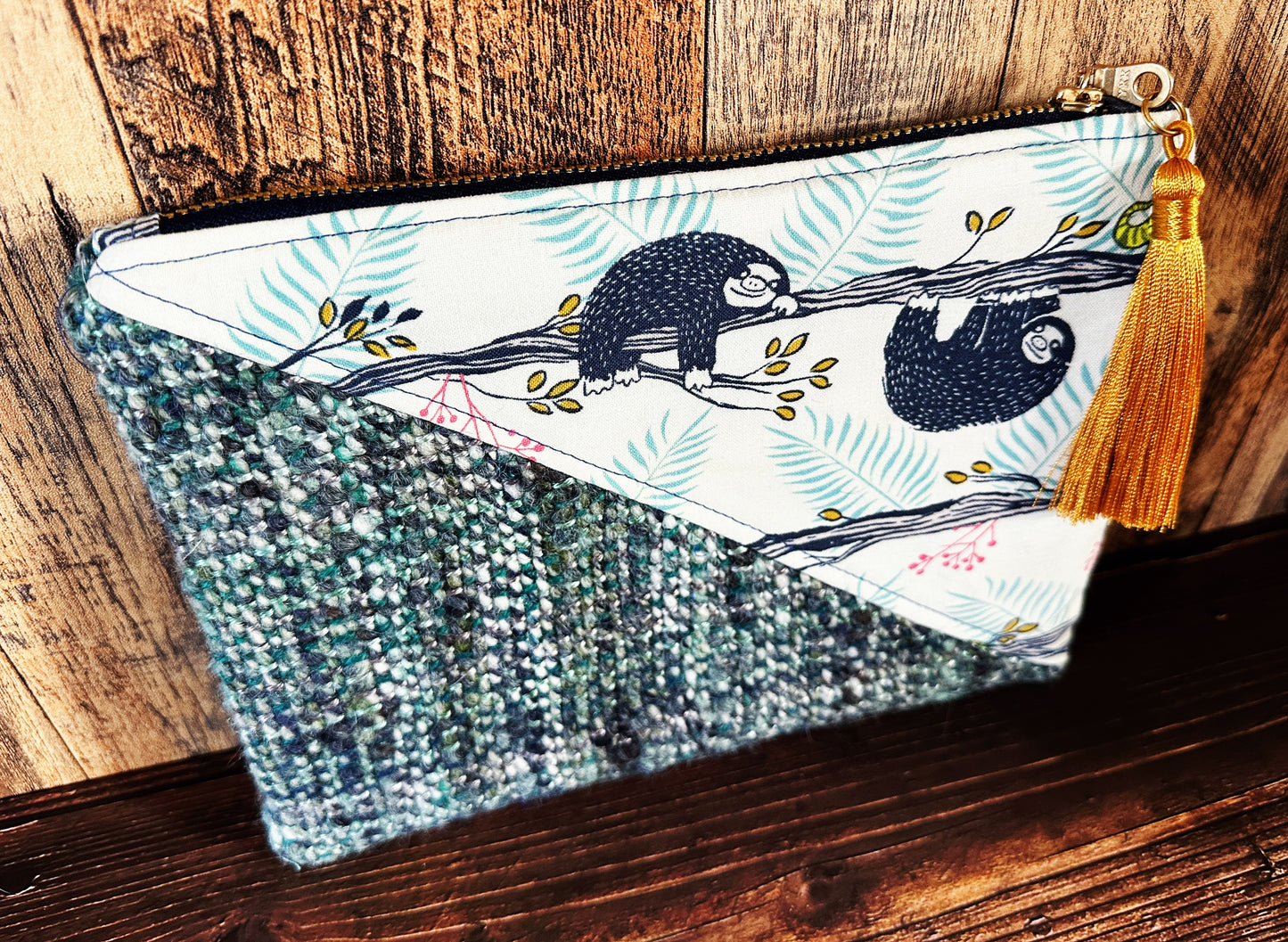 Sleepy Sloths with Handwoven Wool Zipper Bag