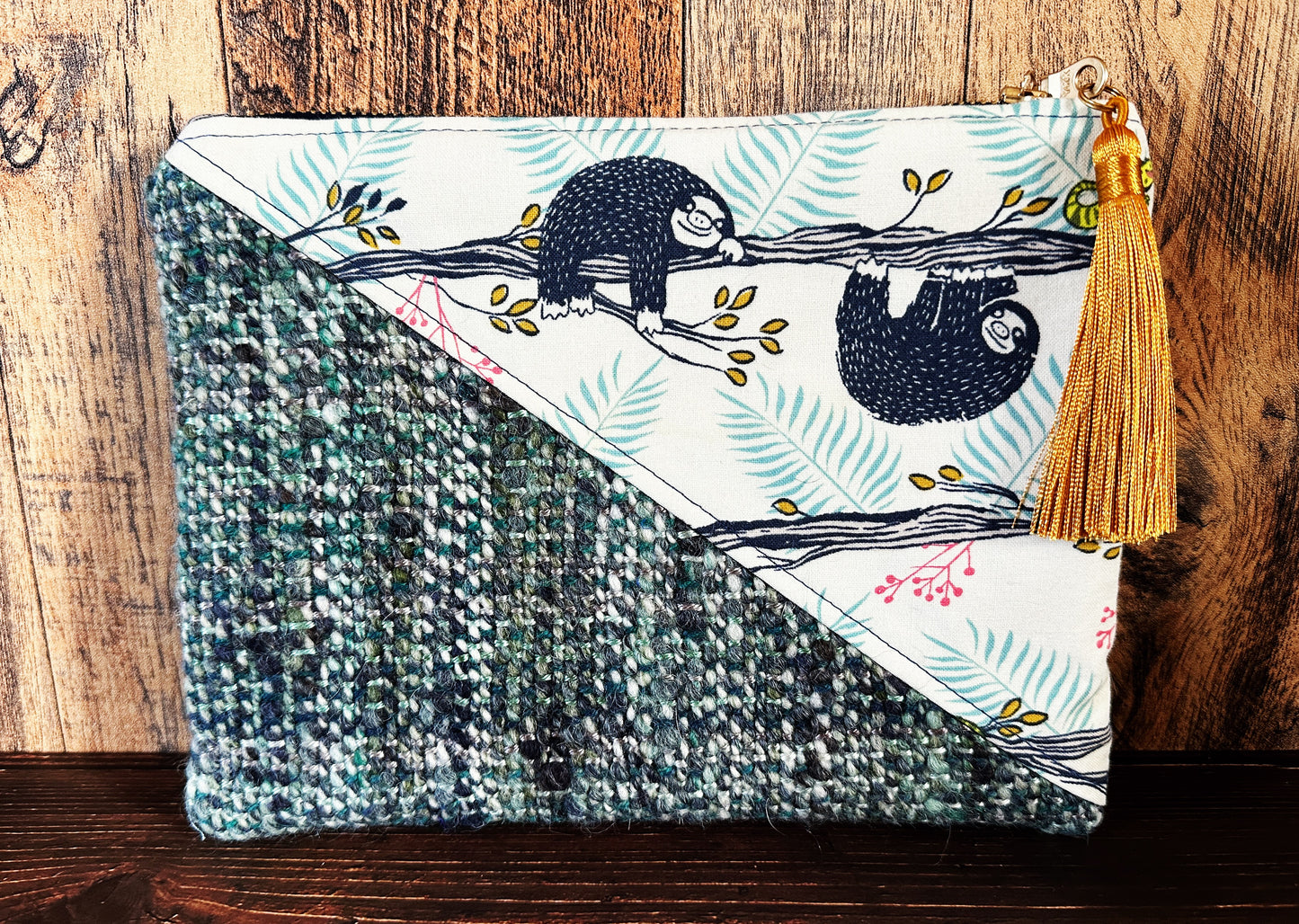 Sleepy Sloths with Handwoven Wool Zipper Bag