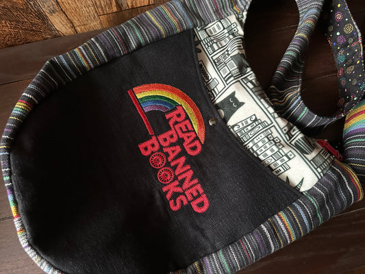 Read Banned Books Dark Rainbow Boho Crossbody Bag