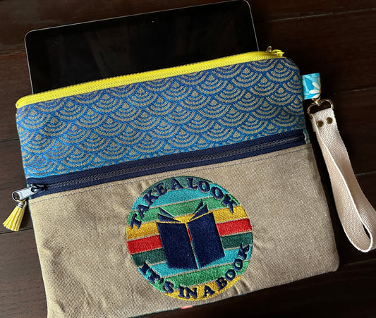 Take a Look In a Book Large Double Zipper Sleeve and Tablet Pouch