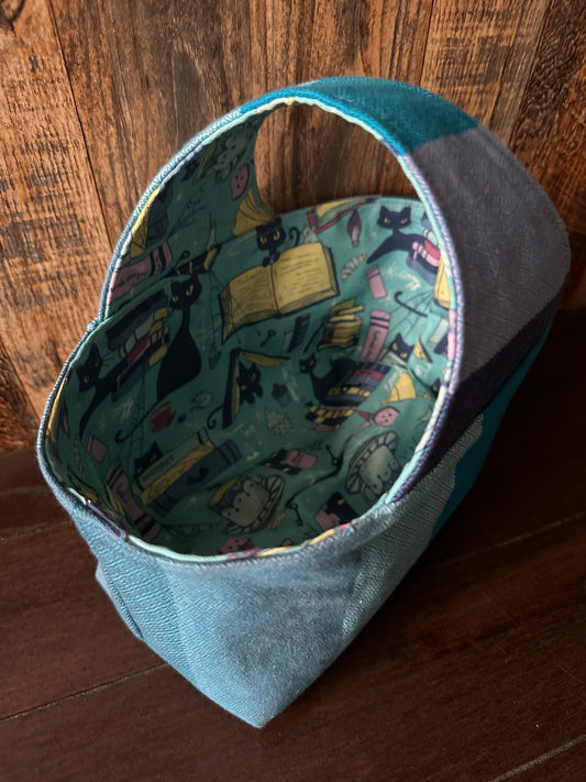 Retro Void Kitties and Books Small Basket Bag