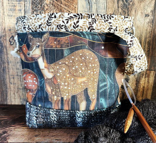 Dappled Deer with Handwoven Wool Small Project Bag