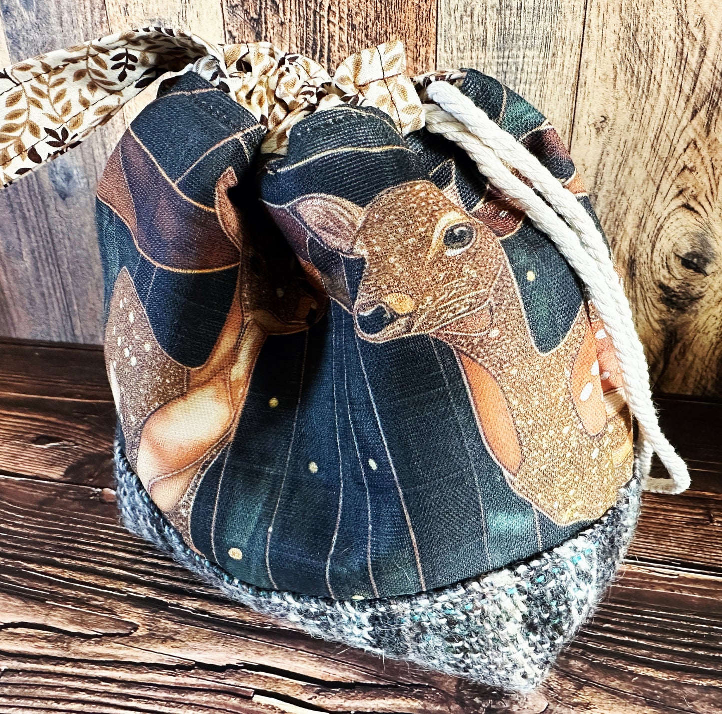 Dappled Deer with Handwoven Wool Small Project Bag