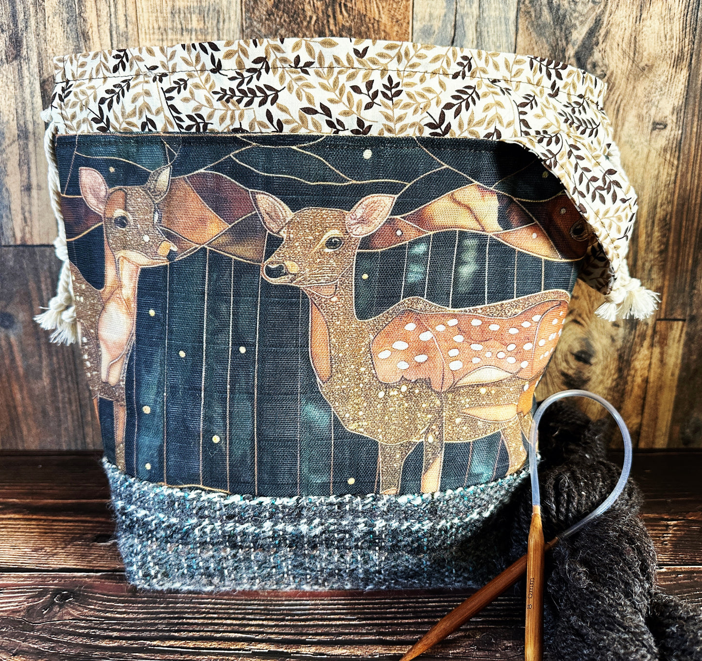 Dappled Deer with Handwoven Wool Medium Project Bag