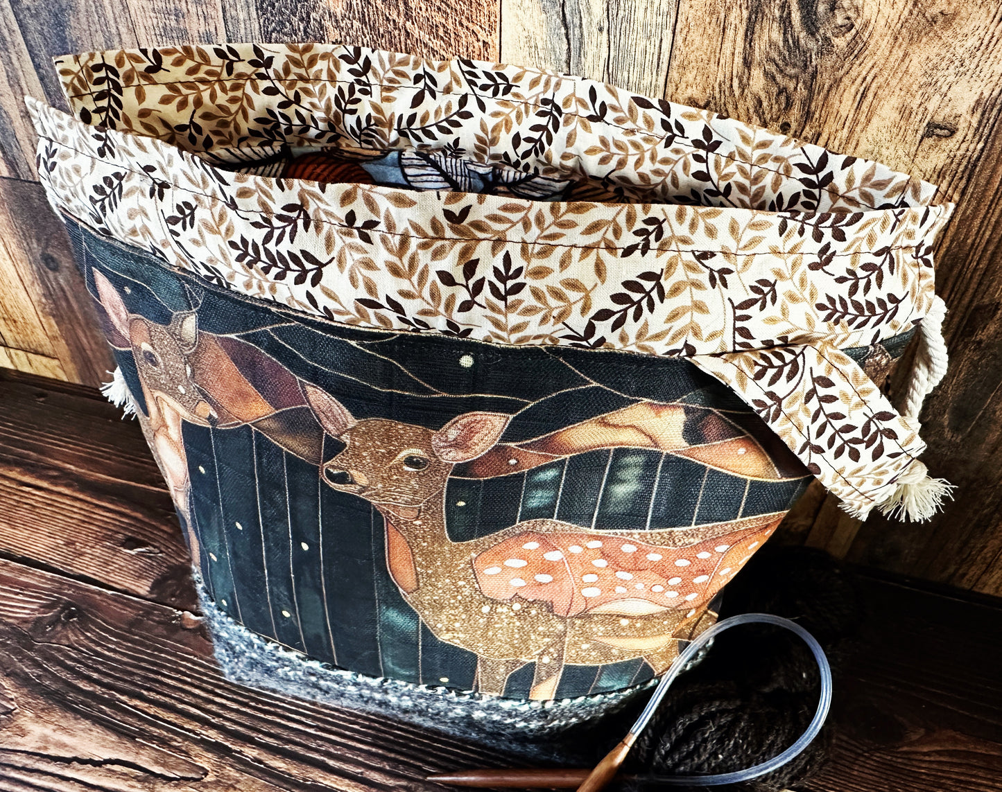 Dappled Deer with Handwoven Wool Medium Project Bag