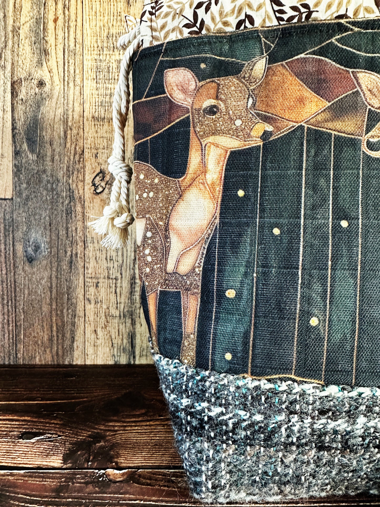 Dappled Deer with Handwoven Wool Medium Project Bag