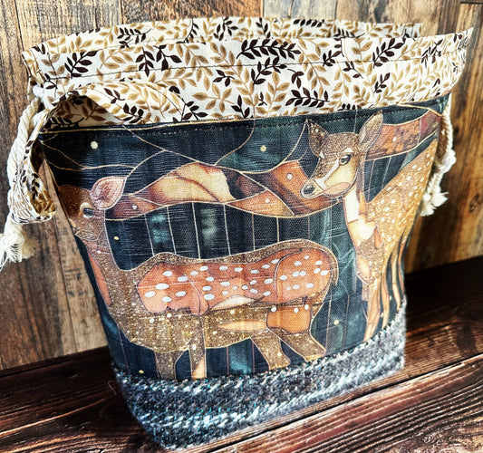Dappled Deer with Handwoven Wool Medium Project Bag